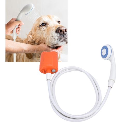 Tragbarer Camping-Duschkopf mit integrierter Wasserpumpe, LED-Licht und USB-Ladegerät. Kabelloses Laden. Farbe: Orange. (1/5)