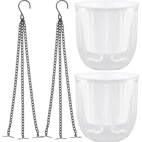 Macetas autorriego (paquete de 2) para interiores, macetas colgantes con 3 ganchos de drenaje para decoración de techos, balcones y paredes, tanto en interiores como en exteriores. (1/4)