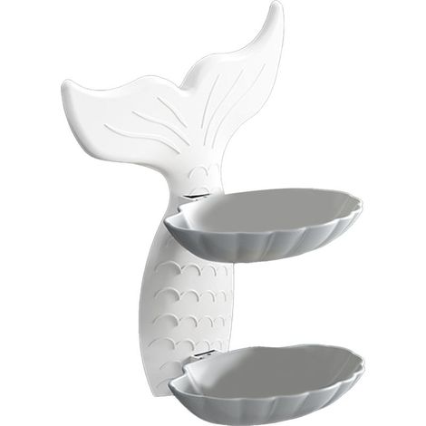 Porte-savon Double couche mural en PP, support de vidange en forme de poisson rouge pour salle de bain, blanc et gris. (1/5)
