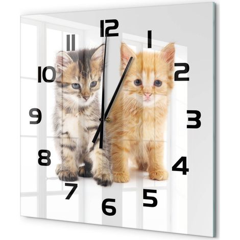 Grande Horloge Murale Carrée Déco Moderne en Verre Silencieuse Salon Cuisine Chat brun-roux 60x60 cm (1/5)