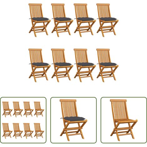 Chaise de jardin pliable - Chaises de jardin avec coussins anthracite lot de 8 Teck massif (1/5)