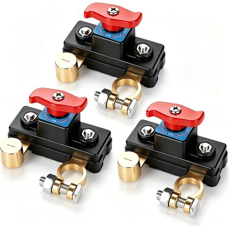 3 Pièces Coupe Circuit Batterie Voiture Cuivre Pur,Transmission Stable, Haute Conductivité, Interrupteur Intelligent Pour Voiture, Camion, Bateau, Camping-Car (1/5)