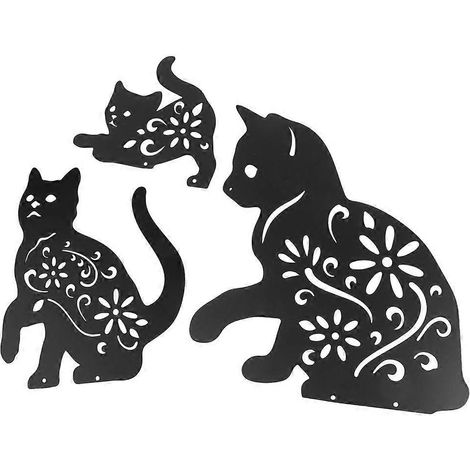 Gartenstecker mit 3 Katzensilhouetten, Metall, Dekoration, Bastelzubehör, Haushaltsaccessoire