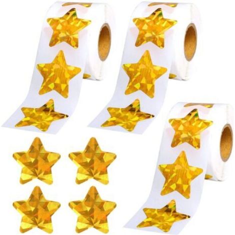 1500 autocollants étoiles, autocollants de récompense, autocollants en rouleau, Autocollants étoiles adhésifs de 1 pouce, récompenses pour les enfants dans les salles de classe (3 rouleaux)