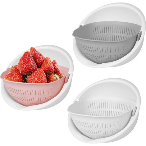 Set di 3 filtri da cucina multifunzionali in plastica, setacci drenanti a doppia parete per frutta e verdura - Crezuo