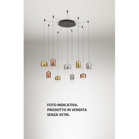 Lampadario Contemporaneo Hunter Alluminio Nero Vetro 9 Luci Led 5W 3000K