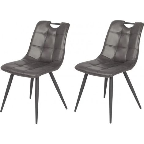 Lot de 2 chaises simili noir vieilli vintage piétement métal - MUSE (1/5)