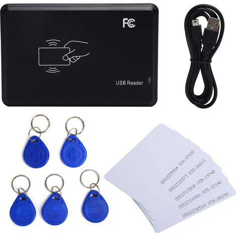 Lecteur de carte intelligente 125KHz portable avec clé USB et porte-clés, compatible Win XP/CE/Linux/Vista/Android. (1/5)