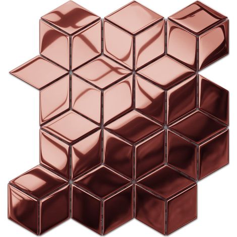 Ilcom mosaico in vetro su rete per bagno e cucina 30.5cm x 26.5cm - Copper geometric cubes (1/4)