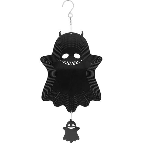 Carillon éolien fantôme en acier inoxydable, girouette 3D fantôme, décoration d'Halloween pour jardin ou cour, 35 x 15 cm (1/5)