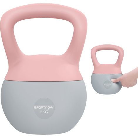 Kettlebell rose 6 kg en sable métallique avec poignée antidérapante 19x19x28 cm, équipement musculation design sobre pour entraînement pratique et compact
