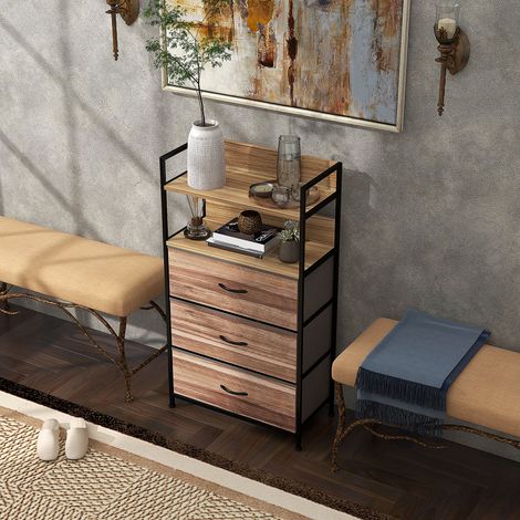 Aufbewahrungsmöbel im Industriestil mit 3 herausnehmbaren Stoffschubladen und 2 Regalböden – 60 x 29 x 101 cm – MDF und Metall (1/5)
