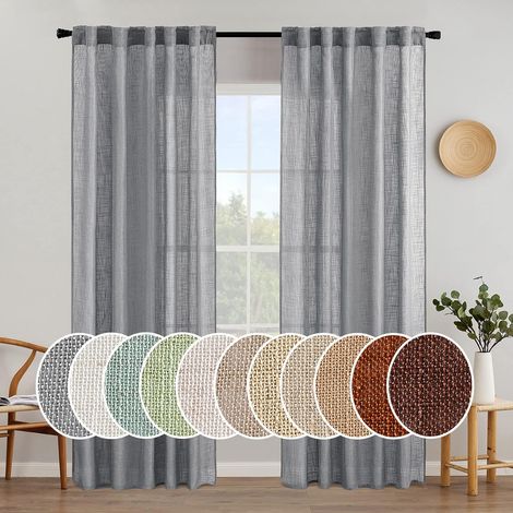 Rideaux semi-transparents en lin naturel gris doux et épais, adaptés aux chambres et aux salons, longueur 213 cm, deux pièces par boîte. (1/4)