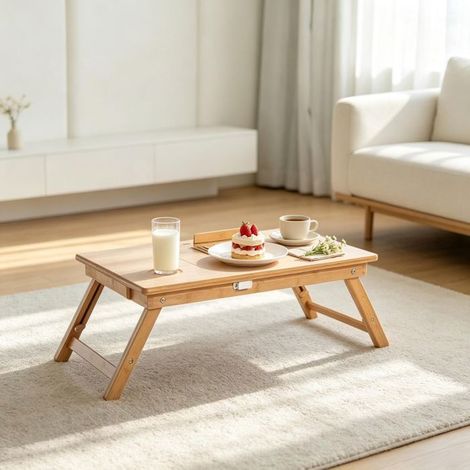 Table d'appoint format compact utilisation flexible plateau pliable réglable support ordinateur portable pratique 1 pièce incluse (1/5)