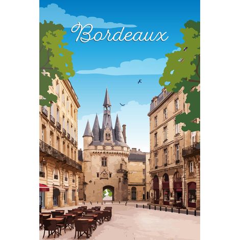 Tableau sur toile illustration ville de Bordeaux 30x45 cm - Impression sur Toile Murale Décorative - Image imprimée en HD sur Toile - Toile sur Châssis en Bois FSC - Fabriqué en France (1/5)