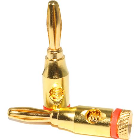 Gold-plated 4mm solderless banana plug for speakers, amplifiers and speaker cables (with red ring) (1/4)