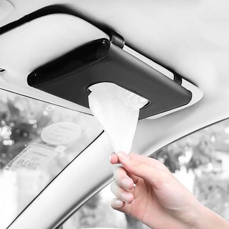 Soporte para pañuelos Gsedaox para parasol，caja de pañuelos colgante para coche，caja de pañuelos de cuero PU negra (1/5)
