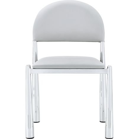 Set de 2 sillas de comedor tapizadas en PU gris claro con respaldo semicircular y patas de metal (1/5)