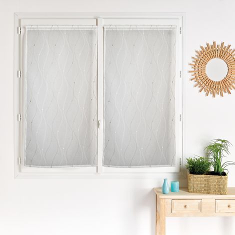 Paire de voilages brodée vague pour fenêtre Beige 60x120 cm (1/2)