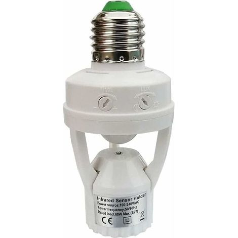 Douille avec détecteur de mouvement PIR Ampoules avec culot E27 pour une utilisation en intérieur avec réglage du temps et de la lumière (Ampoule non fournie) (1/5)