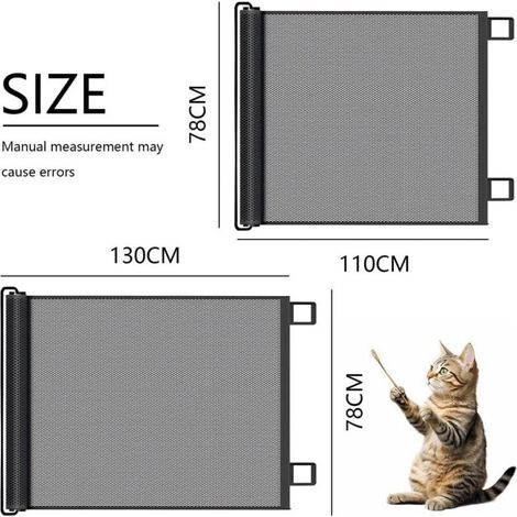Barriere de Securite Retractable pour Bébés Enfant et Chiens, Extensible Barriere de Securite Chien Chat, pour Escaliers, Couloirs, Intérieur et Extérieur - Noir, 110 78cm