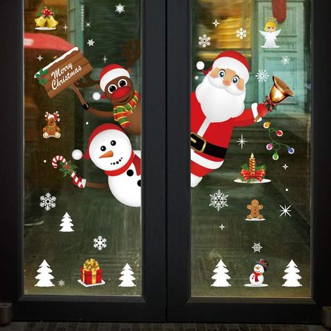 Autocollant Statique Noël - Décalcomanie PVC pour Fenêtre Porte Miroir Surface Lisse - Santa Claus Bonhomme De Neige Renne Flocon - Réutilisable Sans Résidu - Lot de 1 (1/5)