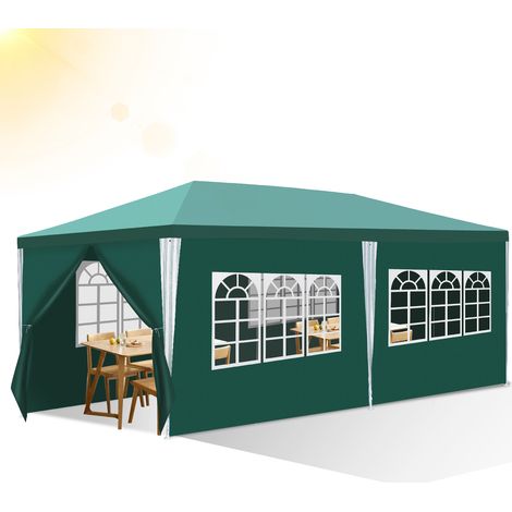Randaco Pavillon Partyzelt mit Seitenwänden, Reißverschlusstür & Fenstern, wetterfest, 3x6m Grün