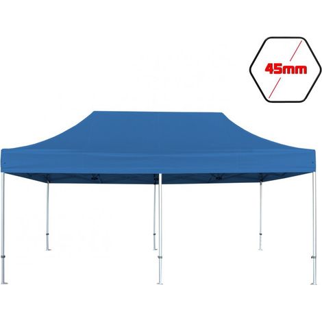 Gazebo 3x6 m blu SENZA laterali pieghevole alluminio piantone esagonale 45mm portatile estendibile richiudibile estensibile acciaio per fiere eventi stand chiosco tenda tendone mercato mercatino (1/5)