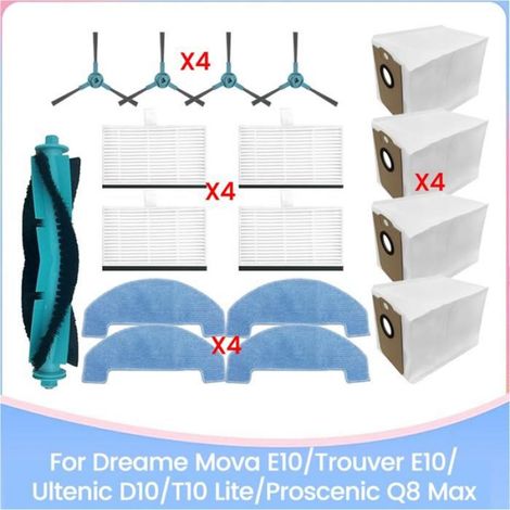 Pièces de Rechange pour Aspirateur pour Dreame Mova E10/Trouver E10 Ultenic D10/T10 Lite pour Proscenic Q8 Max, Brosse, Filtre (1/4)