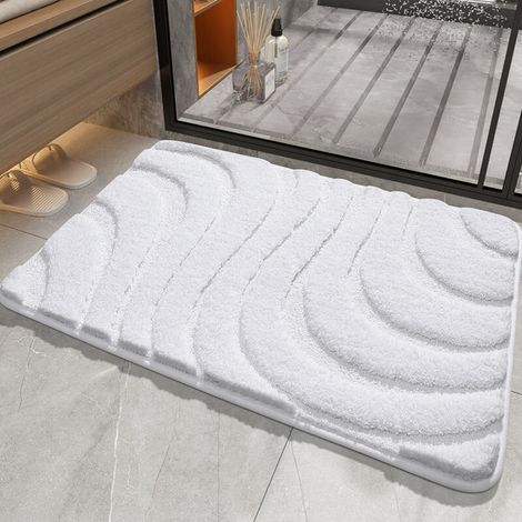 Tapis de Bain 40 x 60 cm Blanc, Microfibre Tapis Salle de Bain, Tapis Bain Antiderapant, Extra Absorbant, Tapis de Salle de Bain Moelleux (1/5)