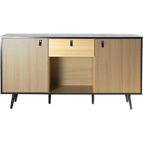 Buffet bois et noir avec motifs Chelsea - 150x40x78cm (1/5)