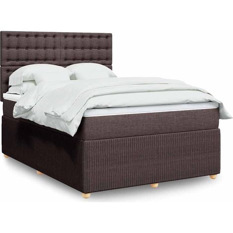 Lit complet avec sommier à lattes, matelas à ressorts ensachés, surmatelas, tête de lit réglable et bandes LED pour chambre marron foncé 140x190 cm (1/5)