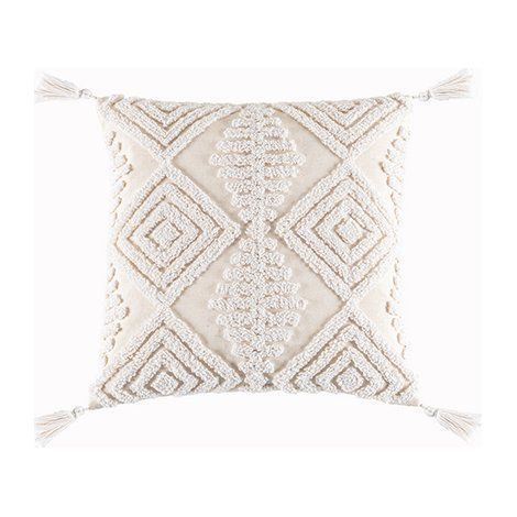 Lot de 2 housses de coussin décoratives bohèmes 45 x 45 cm – Texture style marocain, blanc neutre, style campagne, pour canapé et salon. Les couleurs peuvent être comparées à celles de l'image. 45 cm (1/5)