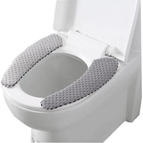 1 Paar graue Toilettensitzbezüge, dicke, selbstklebende Wärmepads für tragbare, waschbare und wiederverwendbare Winterkissenbezüge (1/4)