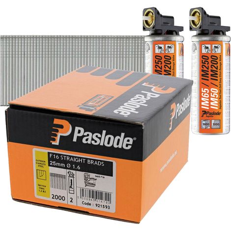 Paslode 25mm IM65 Stainless Steel Straight Brads 2000 2 x Fuel Cells PAS921593 (1/3)