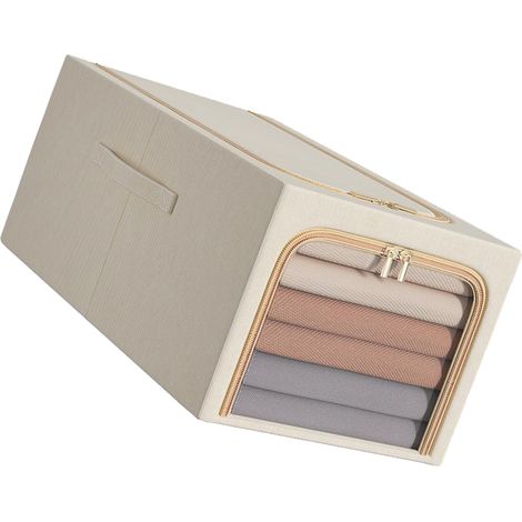 Sac de rangement pour vêtements 50 L, boîte de rangement pour chambre avec poignée et structure en métal, 47 x 35 x 30 cm, beige (1/5)