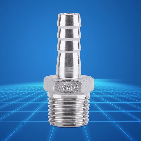 Raccord de tuyau mâle fileté en acier inoxydable à barbes (1/2" x 12 mm) (1/3)