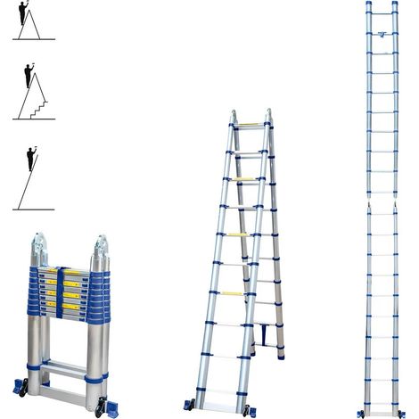 [JAMAIS UTILISÉ] HOSTROM Echelle télescopique articulée 6,2m STEMPAKT, escabeau 2x10 marches pliable professionnel multifonction, H max travail 7,1m, garantie 5 ans