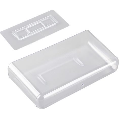 Bac de rangement adhésif transparent en plastique, support de rangement mural flottant, organisateur de bureau pour chambre et salle de bain, taille L (1/5)