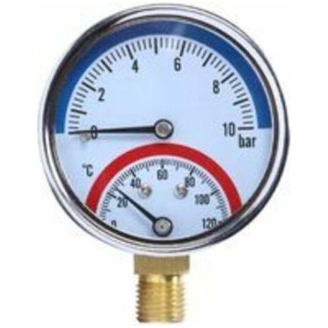 PA Temperaturanzeige Thermomanometer 0-10 bar 0-120°C Anschluss unten G1/2\" (80 mm) STOL