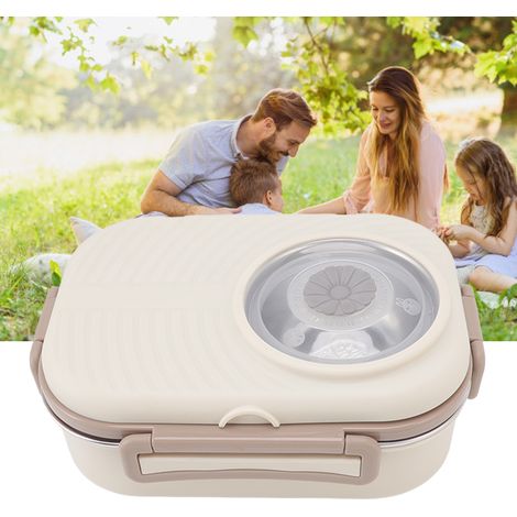 Isolierte Lunchbox aus Edelstahl 304, tragbare Bento-Box mit zwei Fächern, inklusive Suppenschüssel und weiteren Fächern, cremeweiß (1/5)