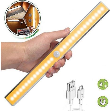 Lampe LED rechargeable USB avec détecteur de mouvement, 6, 10, 24, 40 ou 60 LED, veilleuse, applique murale pour cuisine ou chambre, lampe de dressing ou d'escalier-10x2cm-White light