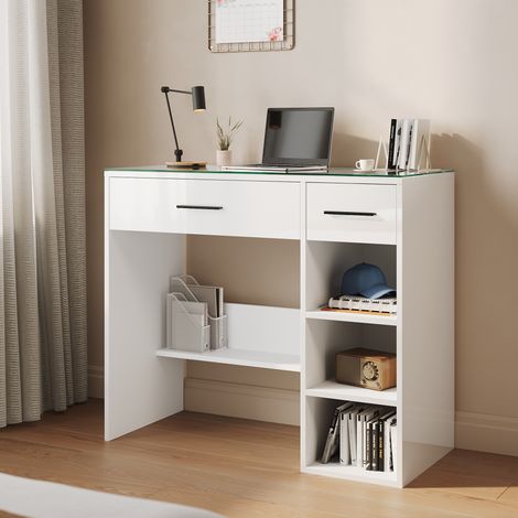 SONNI Multifunktionstisch Schminktisch/Schreibtisch 90x40x77 cm 5mm Glasplatte & 2 Schubladen Stabile Aufbewahrung (1/5)