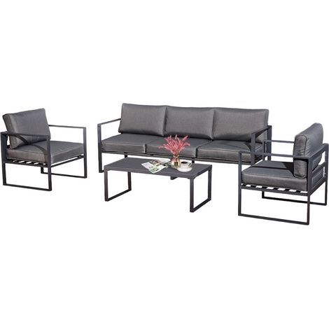 Gartenmöbel Sitzgruppe Garten Lounge KRETA XXL anthrazit 4-Teilig mit Kissen Garten Terrasse Balkon