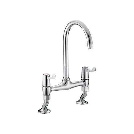 Bristan Value Lever Chrome Bridge Deck Kitchen Sink Mixer Tap with 6 Inch Levers and Ceramic Disc Valves - VAL2-BRDSM-C-6-CD
