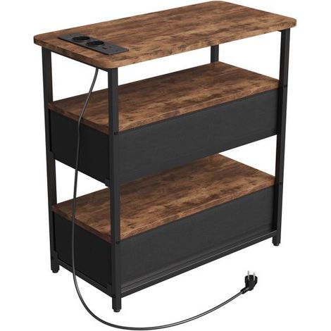 Comodino - POCKETPOP - 2 Cassetti - LED Multicolore Regolabile e Funzione di Carica - Stile Scandinavo - Marrone
