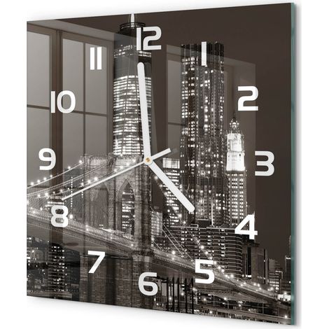 Horloge Murale Carrée Verre Trempé Mouvement Silencieux Sans Tic-Tac Manhattan, New York 30x30 cm (1/5)