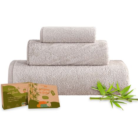 Set 3 Pezzi Asciugamani In Bambù Bagno Salvietta Viso Telo Doccia Asciugamano Pregiati Super Assorbenti  Salviette Teli Asciugamano Ospite 450 Gr Bamboo Lusso Elegante Confezione Idea Regalo BambuBeig