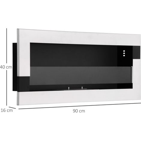 Cheminée à bioéthanol en acier inoxydable, autonomie de 2,5 h avec un réservoir de 1,5 L et une surface de chauffe de 20 m², 90 x 16 x 40 cm, argent (1/5)