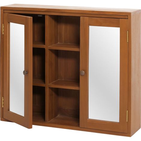 Armoire de toilette en teck HWC-M85, armoire de toilette, teck de qualité B-Grade (bois de cur, 20-30 ans), 70x80x20cm
